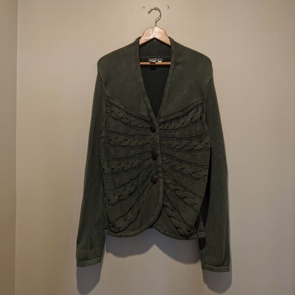 Isabella Bird Olive Green Comfy Cable Knit Cardigan Sweater – XL (M to XXL Fit) - Picture 4 of 13